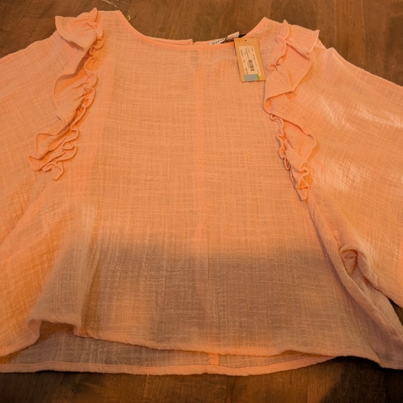 HYFVE Tops - HYFVE Light Coral Ruffle Sleeve Blouse